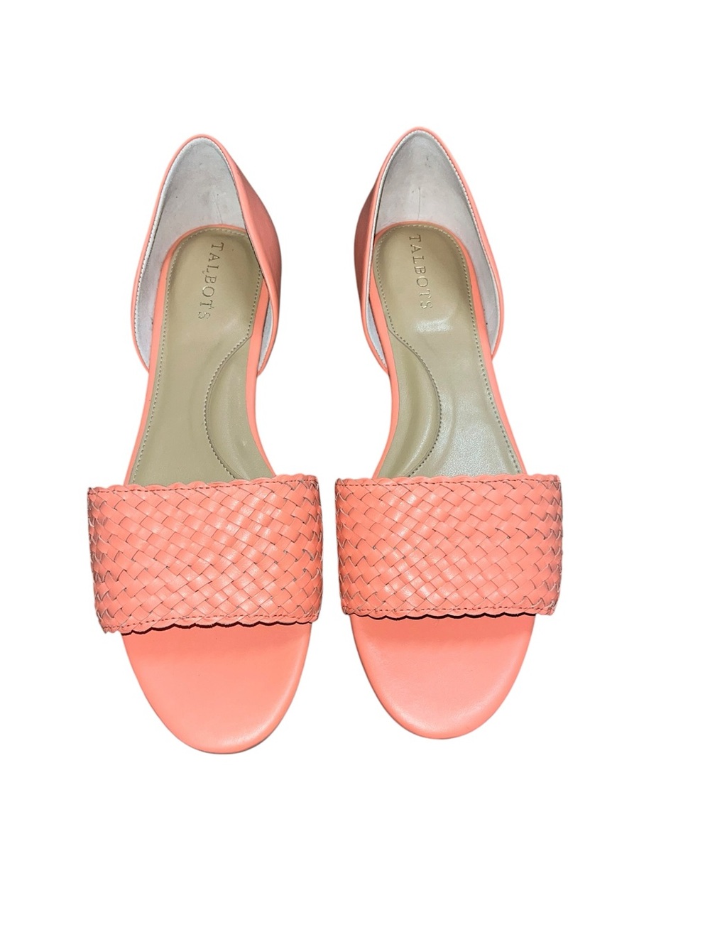 Talbots Leona Woven  Leather Slip On Sandals Size 8 Sunlit Coral. NWOB